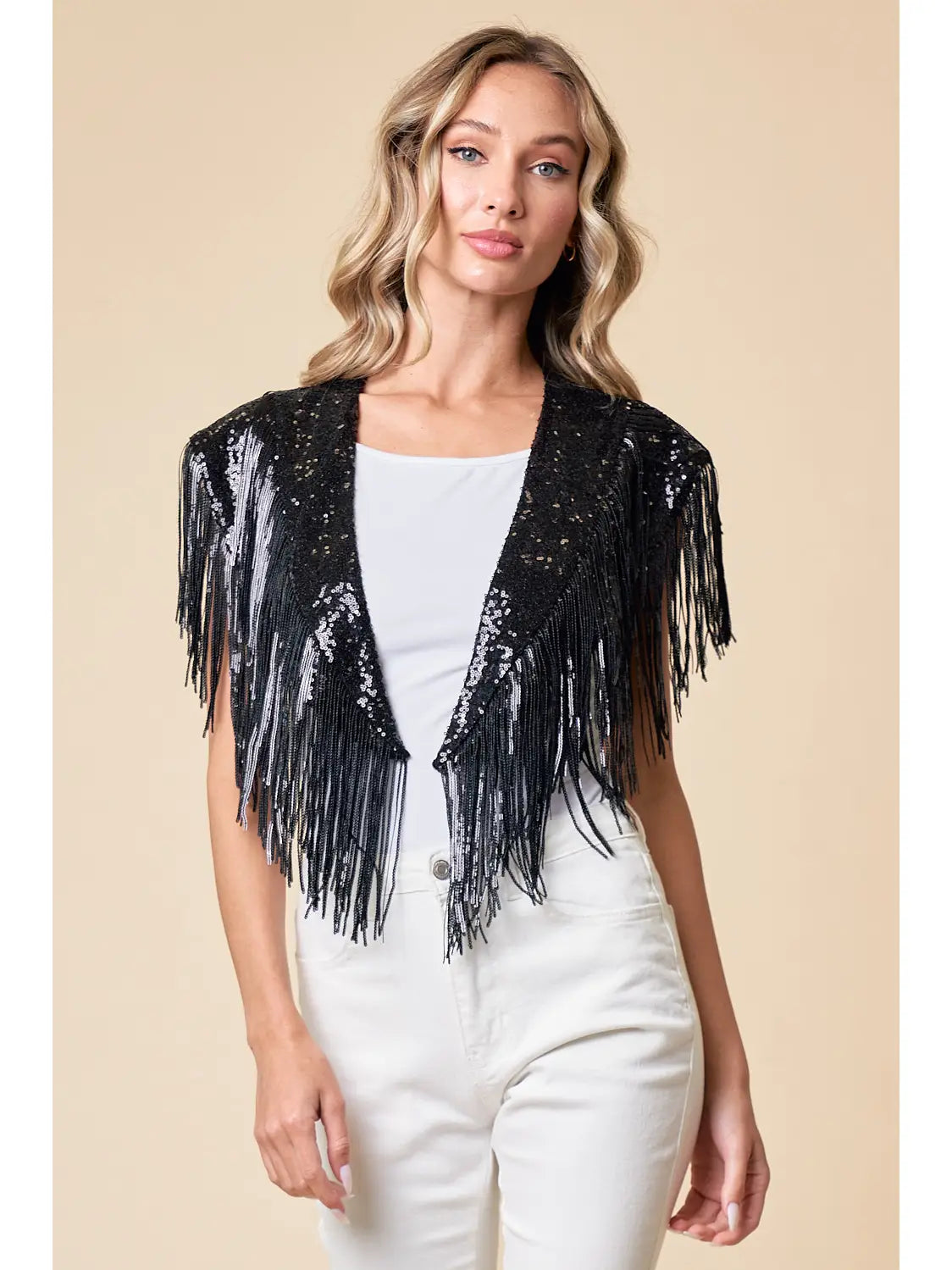 Black Sequin Fringe | Cape — view 2