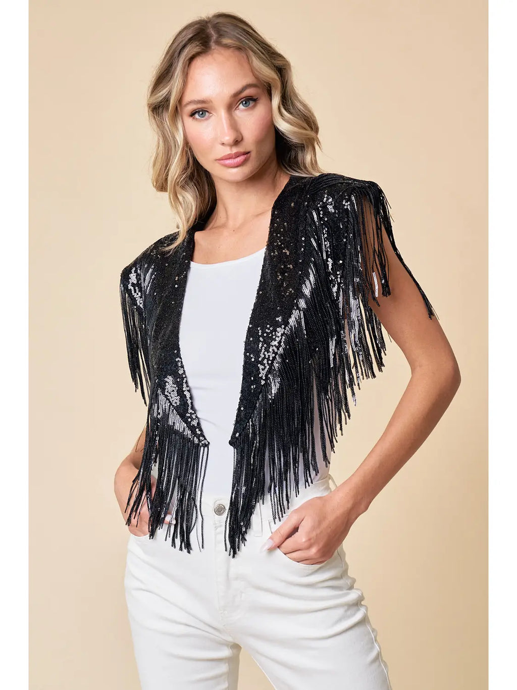 Black Sequin Fringe | Cape — view 3