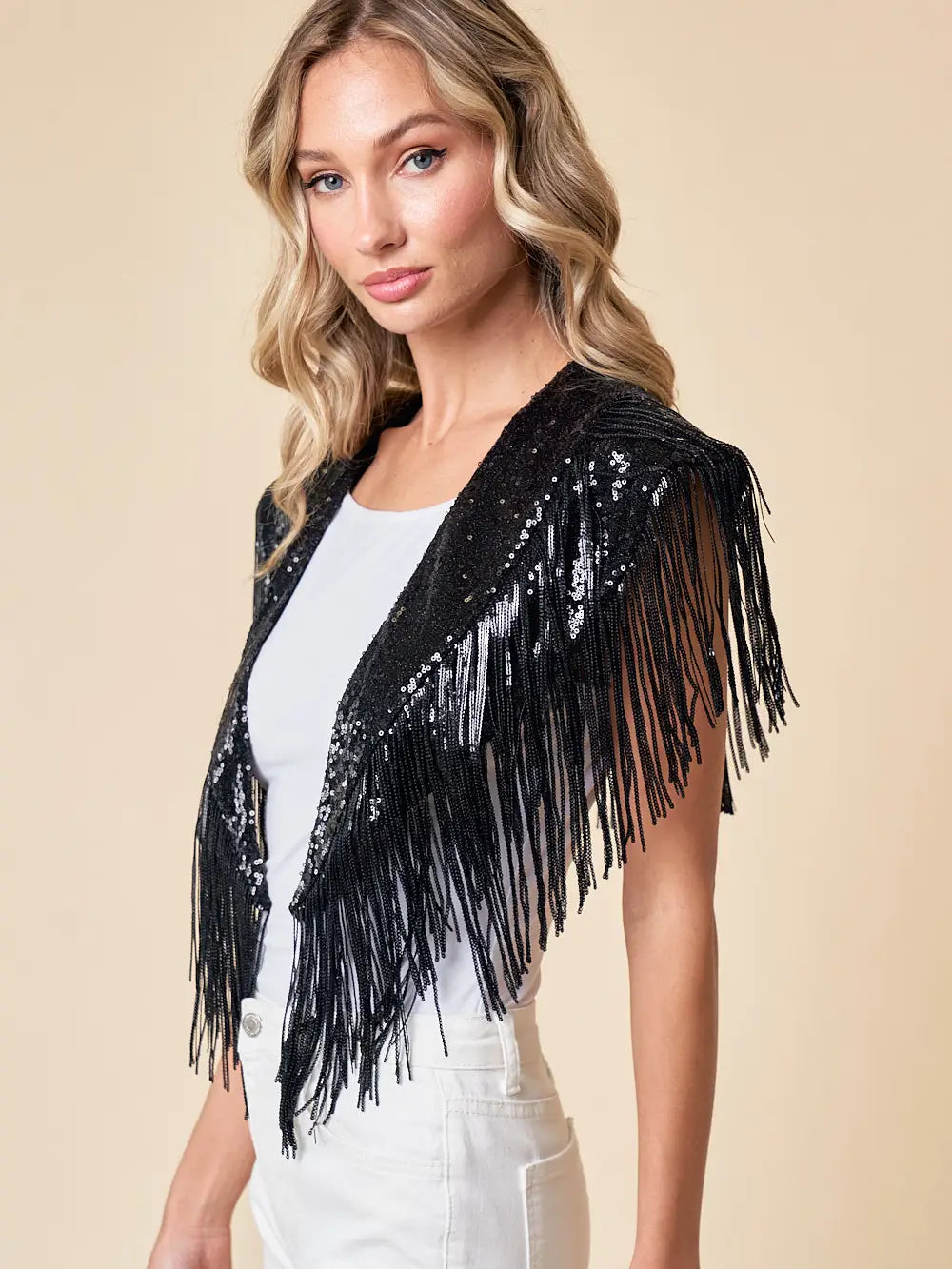 Black Sequin Fringe | Cape — view 4