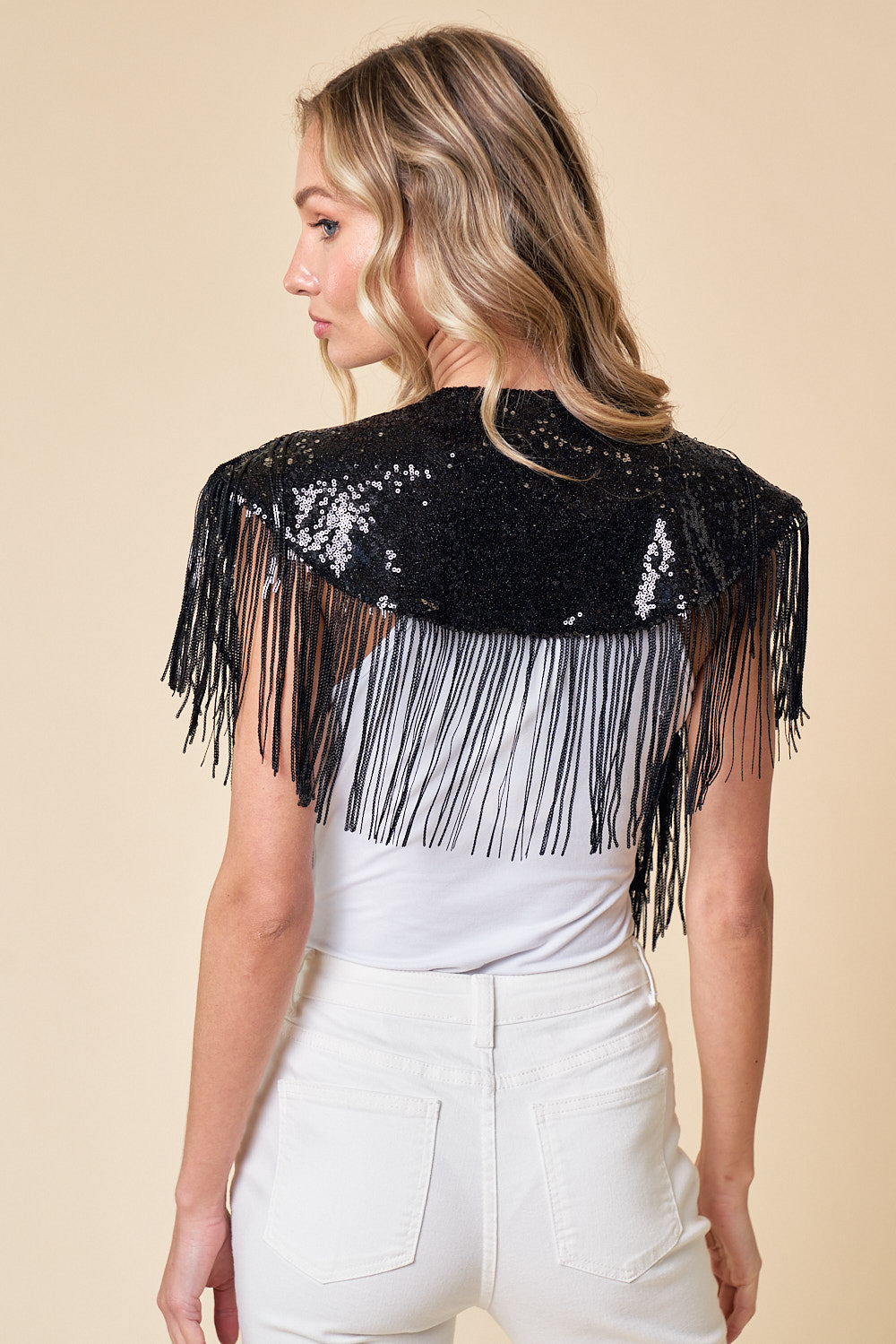 Black Sequin Fringe | Cape — view 5