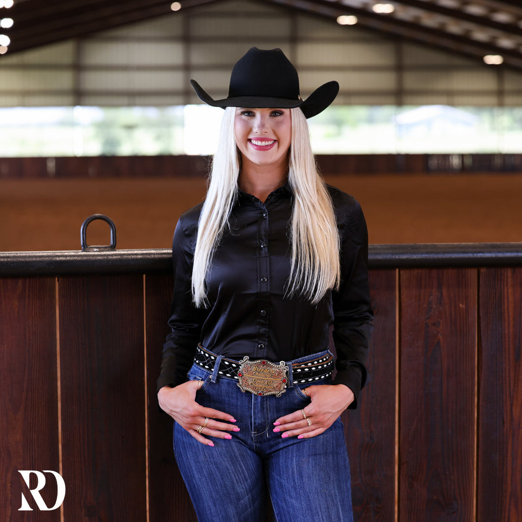 Black Satin Performance Rodeo Shirt — view 3
