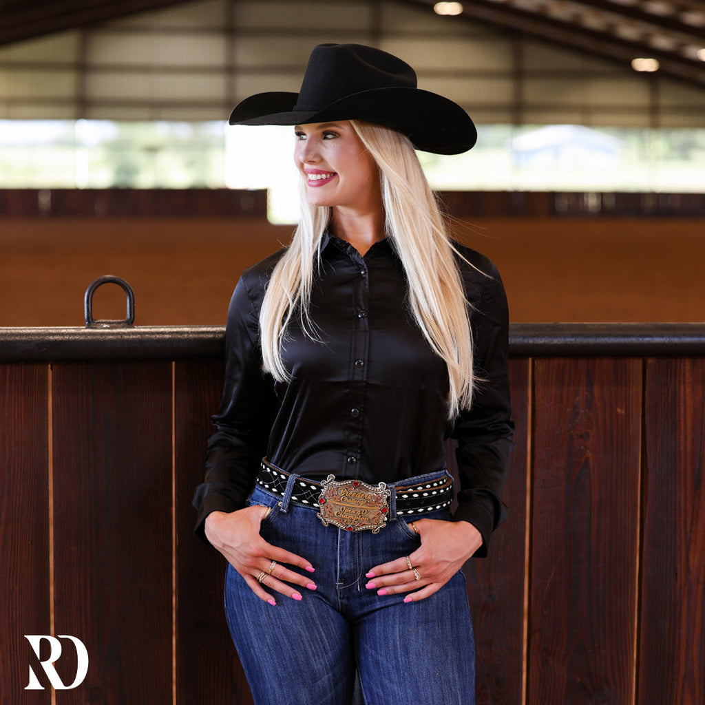 Black Satin Performance Rodeo Shirt — view 2