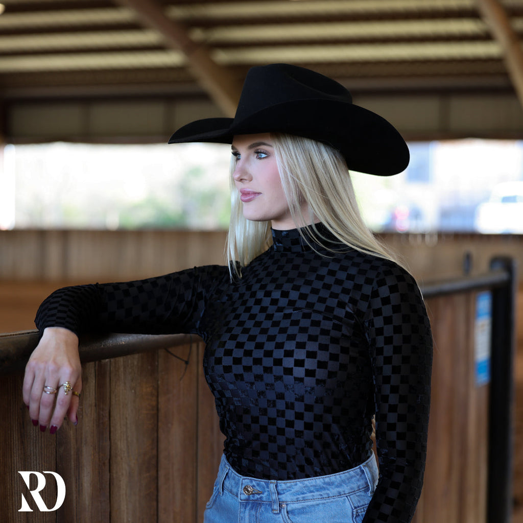 Black Velvet Burnout Mock Neck Top