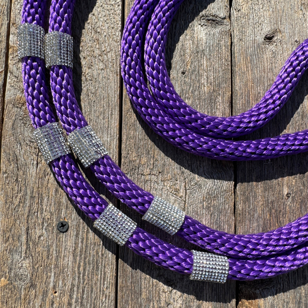 Purple Nylon Barrel Racing Reins with Rhinestones #BNR101 — view 2