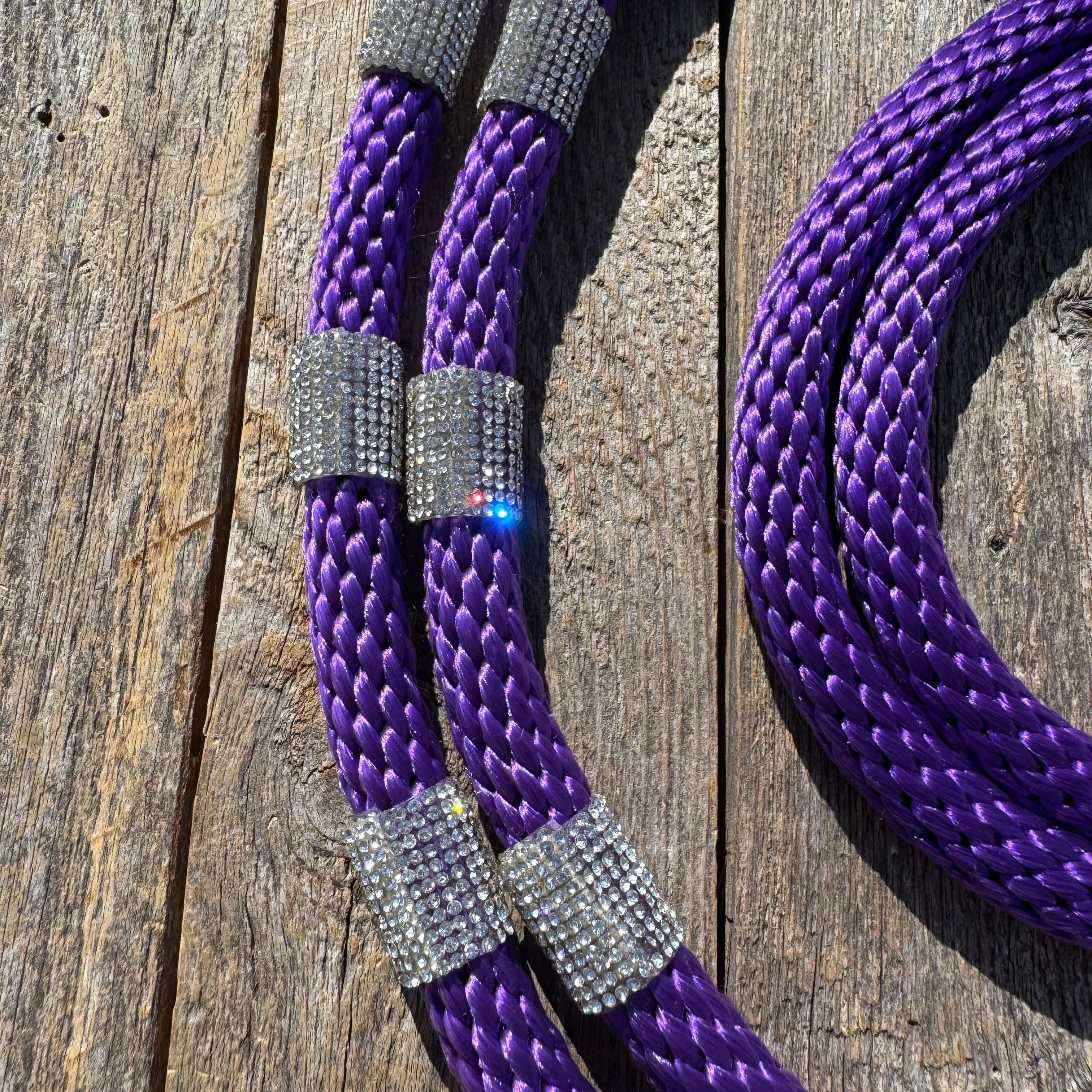 Purple Nylon Barrel Racing Reins with Rhinestones #BNR101 — view 3