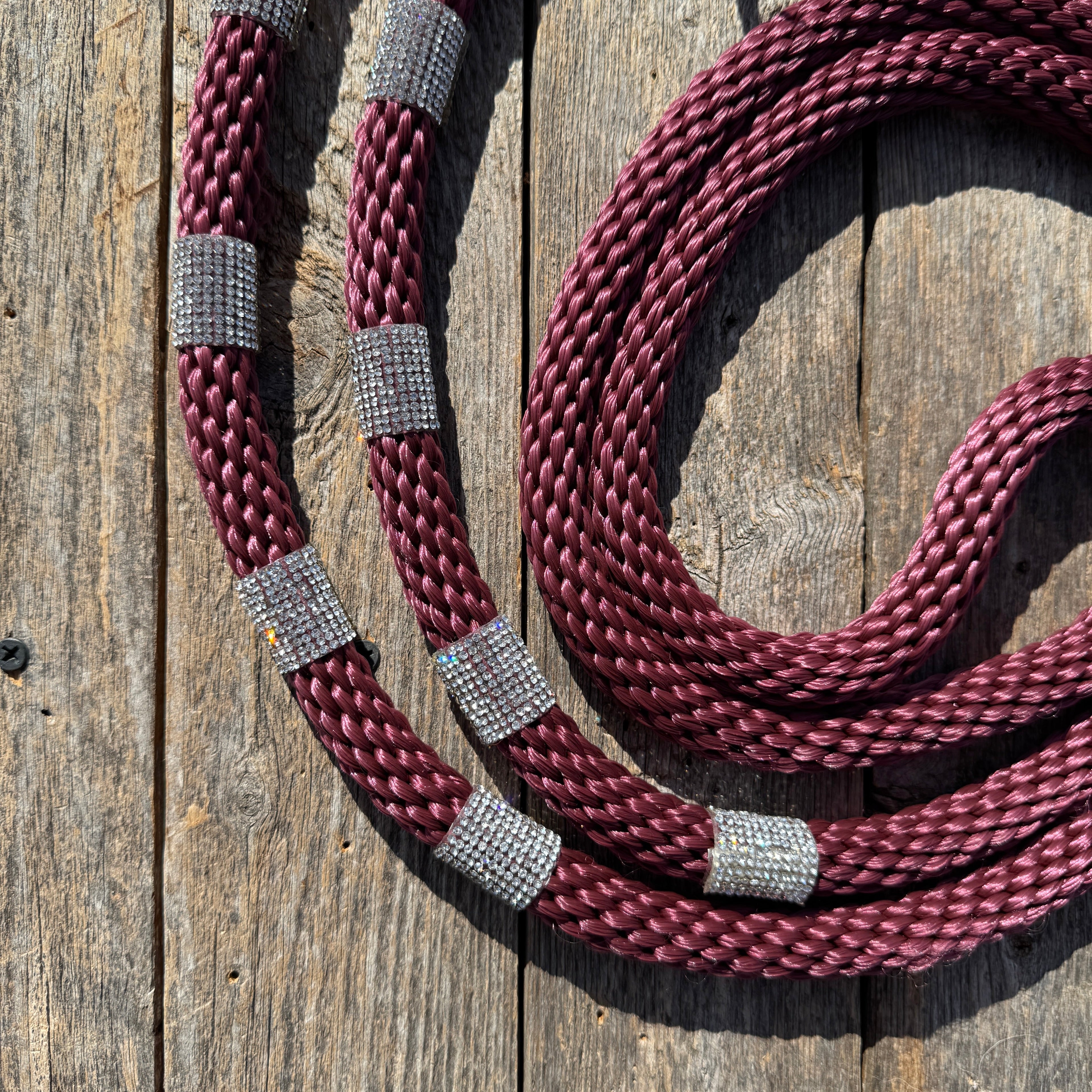 Burgundy Nylon Barrel Racing Reins with Rhinestones #BNR107 — view 2