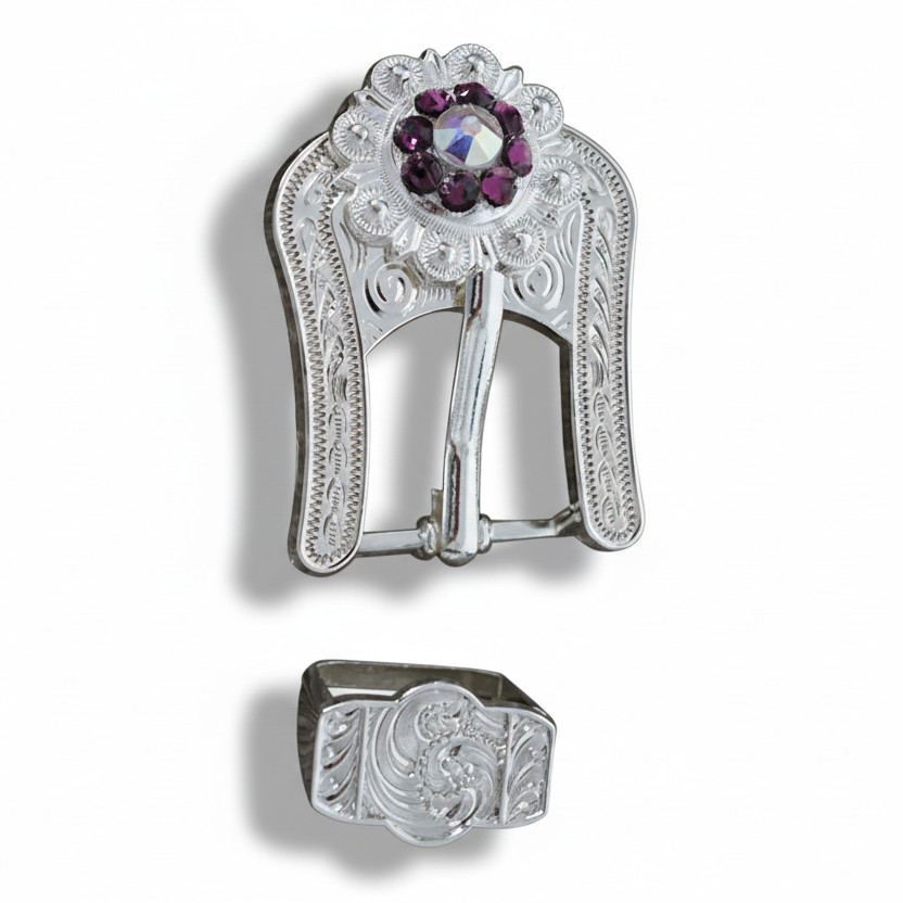 Bright Silver Amethyst - AB Crystal Conchos | Sizes 1"- 3" | Buckles | Saddle Set | Leather Rosettes | Slide — view 6