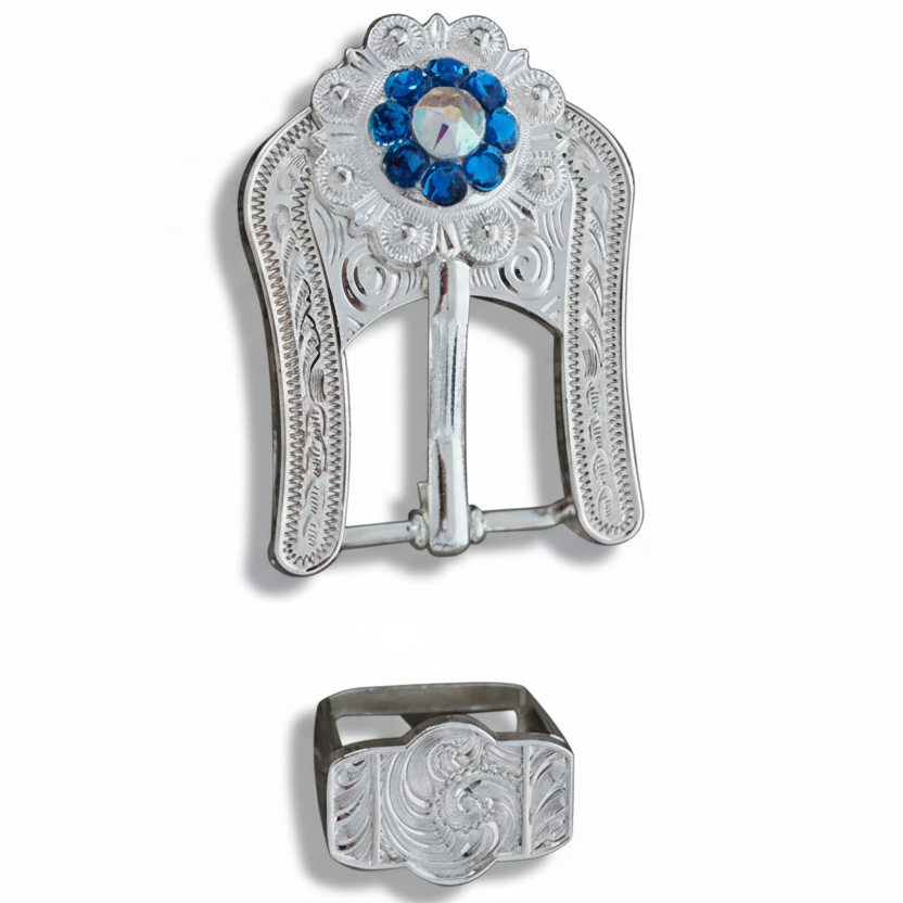 Bright Silver Capri - AB Crystal Conchos | Sizes 1"- 3" | Buckles | Saddle Set | Leather Rosettes | Slide — view 6
