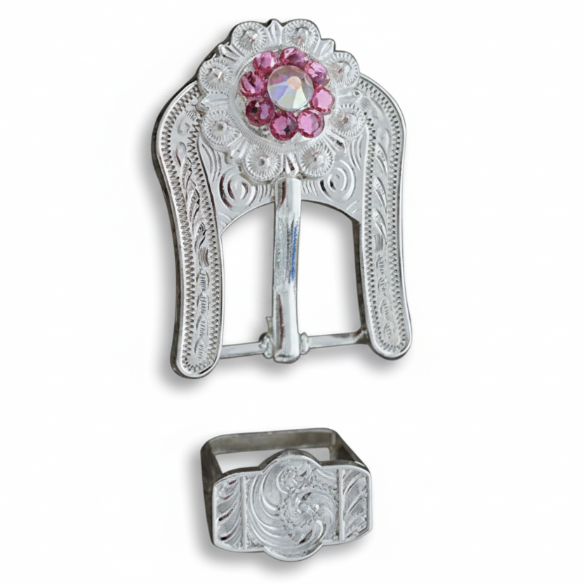 Bright Silver Pink - AB Crystal Conchos | Sizes 1"- 3" | Buckles | Saddle Set | Leather Rosettes | Slide — view 6