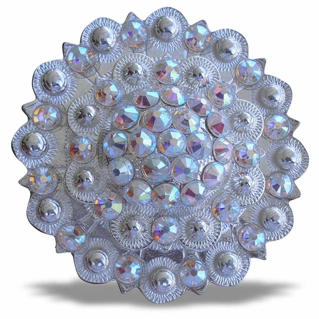 Bright Silver AB Crystal Conchos | Sizes 1"- 3" | Buckles | Saddle Set | Leather Rosettes | Slide — view 5
