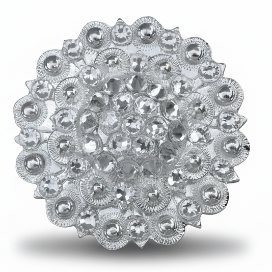 Bright Silver Clear Crystal Conchos | Sizes 1"- 3" | Buckles | Saddle Set | Leather Rosettes | Slide — view 5
