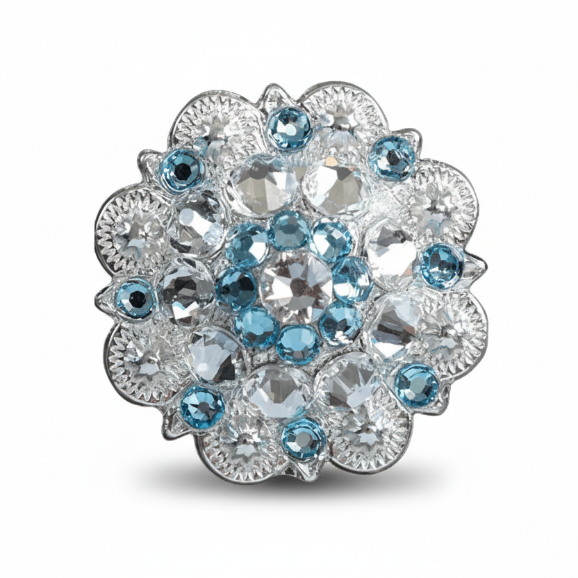 Bright Silver Aqua - Clear Crystal Conchos | Sizes 1"- 3" | Buckles | Saddle Set | Leather Rosettes | Slide — view 2