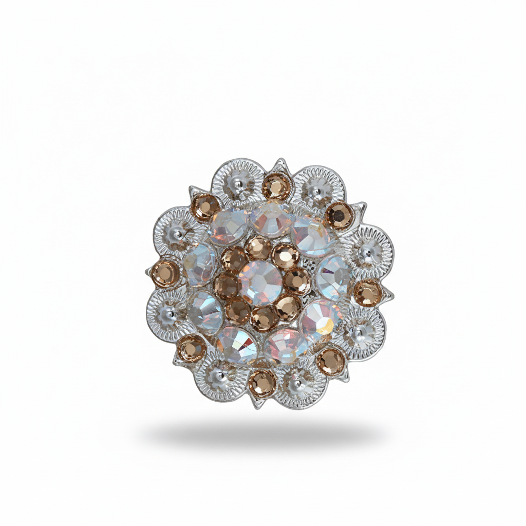 Bright Silver Champagne - AB Crystal Conchos | Sizes 1"- 3" | Buckles | Saddle Set | Leather Rosettes | Slide — view 2