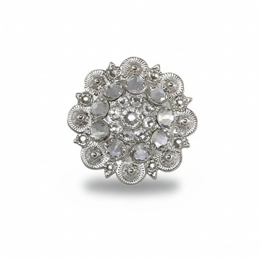 Bright Silver Clear Crystal Conchos | Sizes 1"- 3" | Buckles | Saddle Set | Leather Rosettes | Slide — view 2