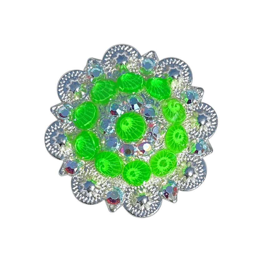 Neon Green and AB Bright Silver 1.5" European Crystal Concho