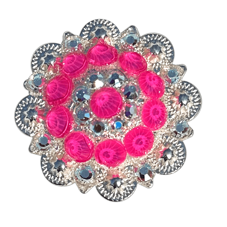 Neon Pink and AB Bright Silver 1.5" European Crystal Concho
