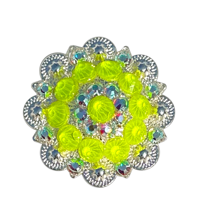 Neon Yellow and AB Bright Silver 1.5" European Crystal Concho