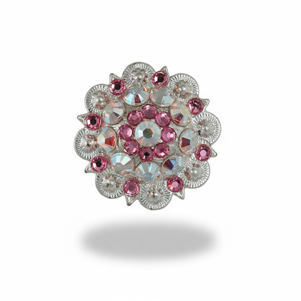 Bright Silver Pink - AB Crystal Conchos | Sizes 1"- 3" | Buckles | Saddle Set | Leather Rosettes | Slide — view 2