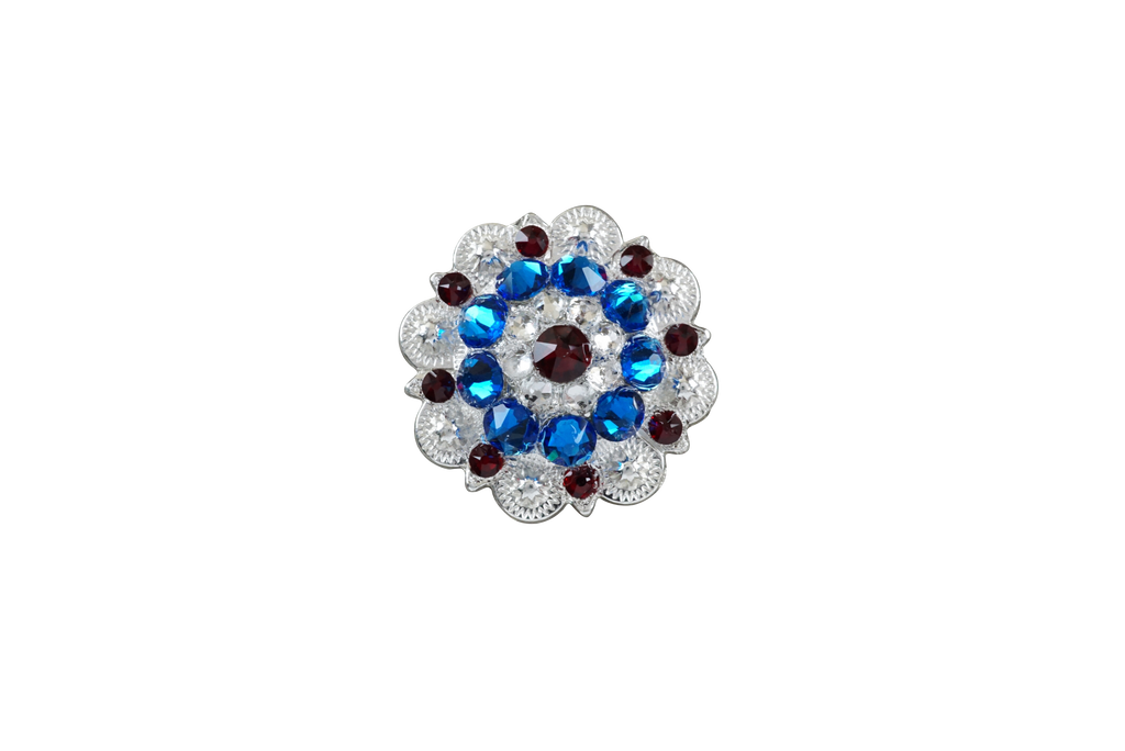 Red White & Blue Bright Silver 1.5" European Crystal Concho