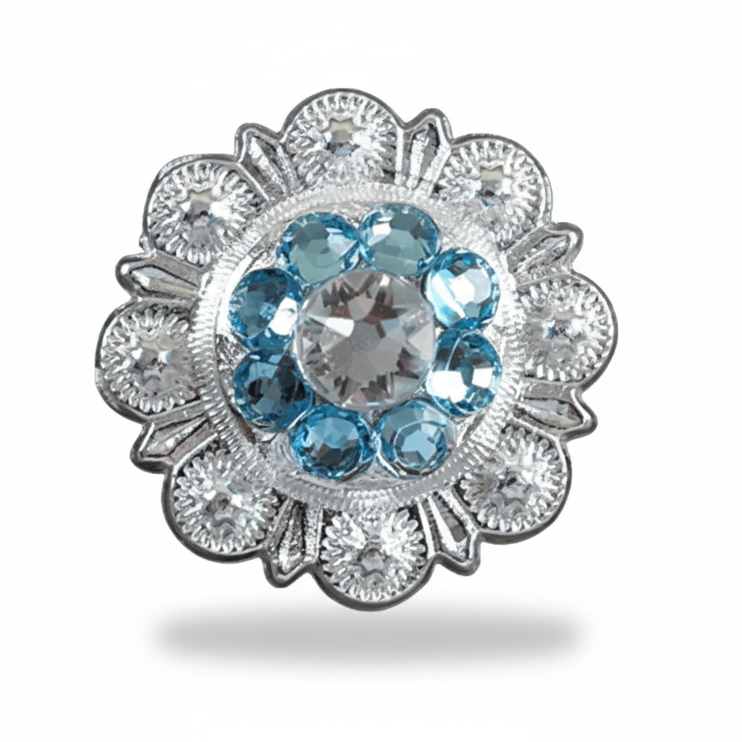 Bright Silver Aqua - Clear Crystal Conchos | Sizes 1"- 3" | Buckles | Saddle Set | Leather Rosettes | Slide — view 3