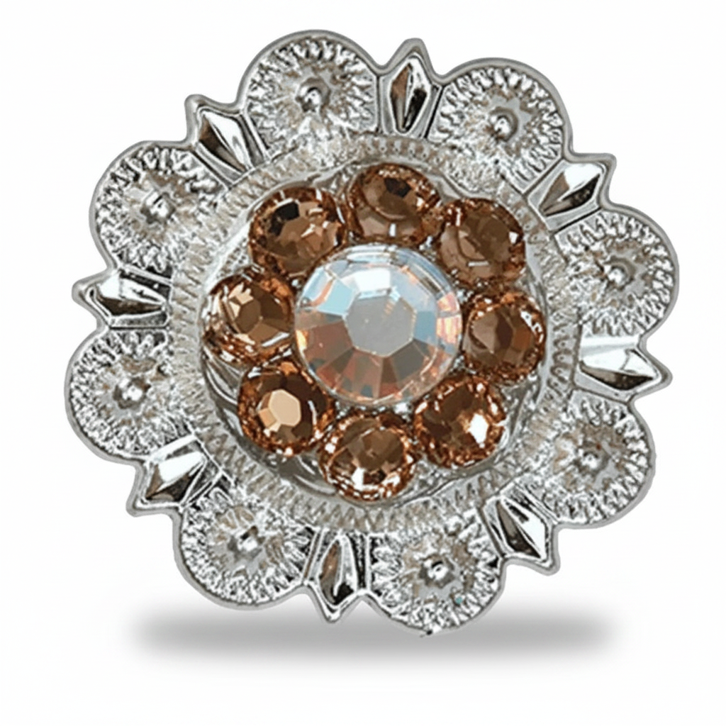 Bright Silver Champagne - AB Crystal Conchos | Sizes 1"- 3" | Buckles | Saddle Set | Leather Rosettes | Slide — view 3
