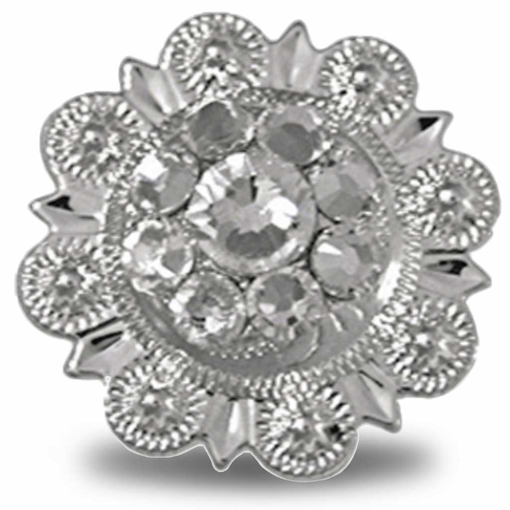 Bright Silver Clear Crystal Conchos | Sizes 1"- 3" | Buckles | Saddle Set | Leather Rosettes | Slide — view 3