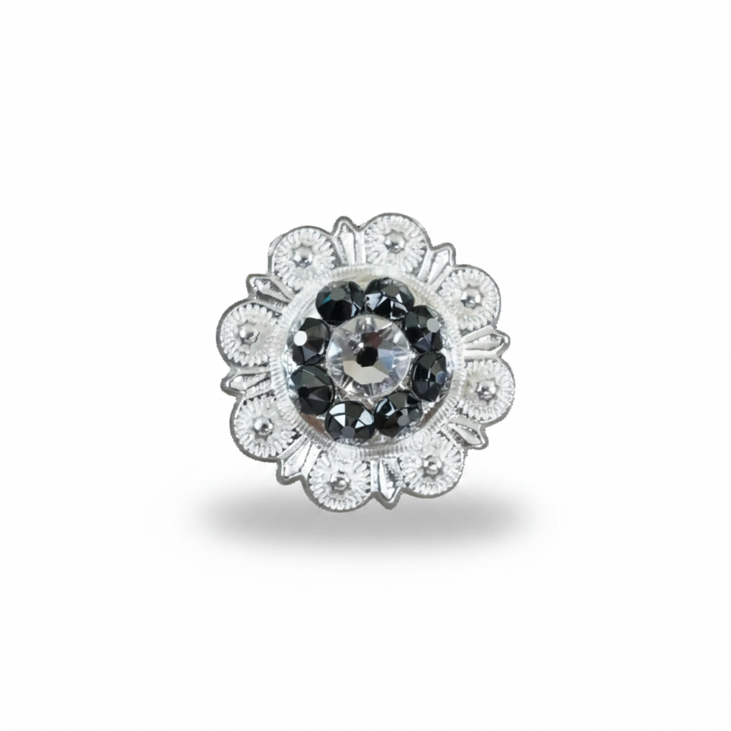 Bright Silver Jet - Clear Crystal Conchos | Sizes 1"- 3" | Buckles | Saddle Set | Leather Rosettes | Slide — view 3