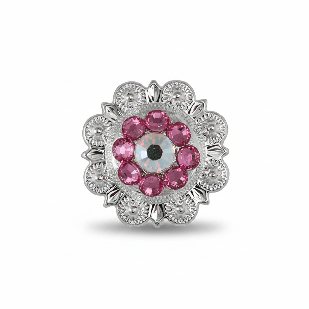 Bright Silver Pink - AB Crystal Conchos | Sizes 1"- 3" | Buckles | Saddle Set | Leather Rosettes | Slide — view 3