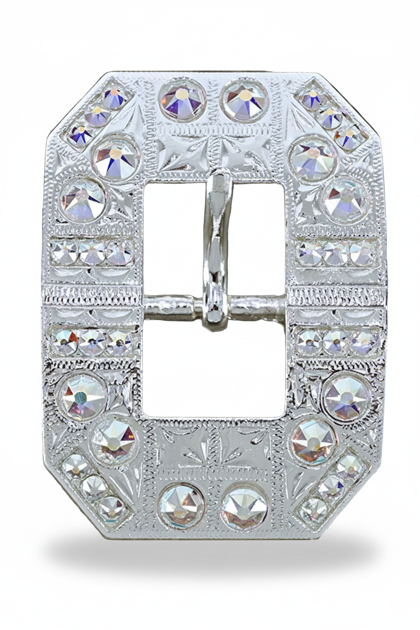 Bright Silver AB Crystal Conchos | Sizes 1"- 3" | Buckles | Saddle Set | Leather Rosettes | Slide — view 7