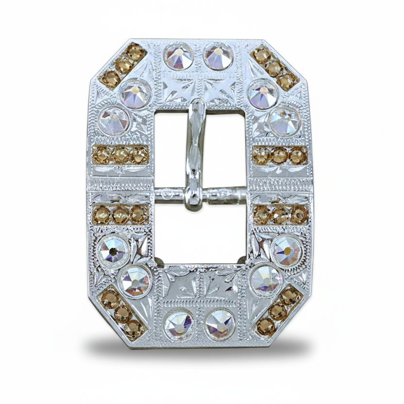 Bright Silver Champagne - AB Crystal Conchos | Sizes 1"- 3" | Buckles | Saddle Set | Leather Rosettes | Slide — view 7