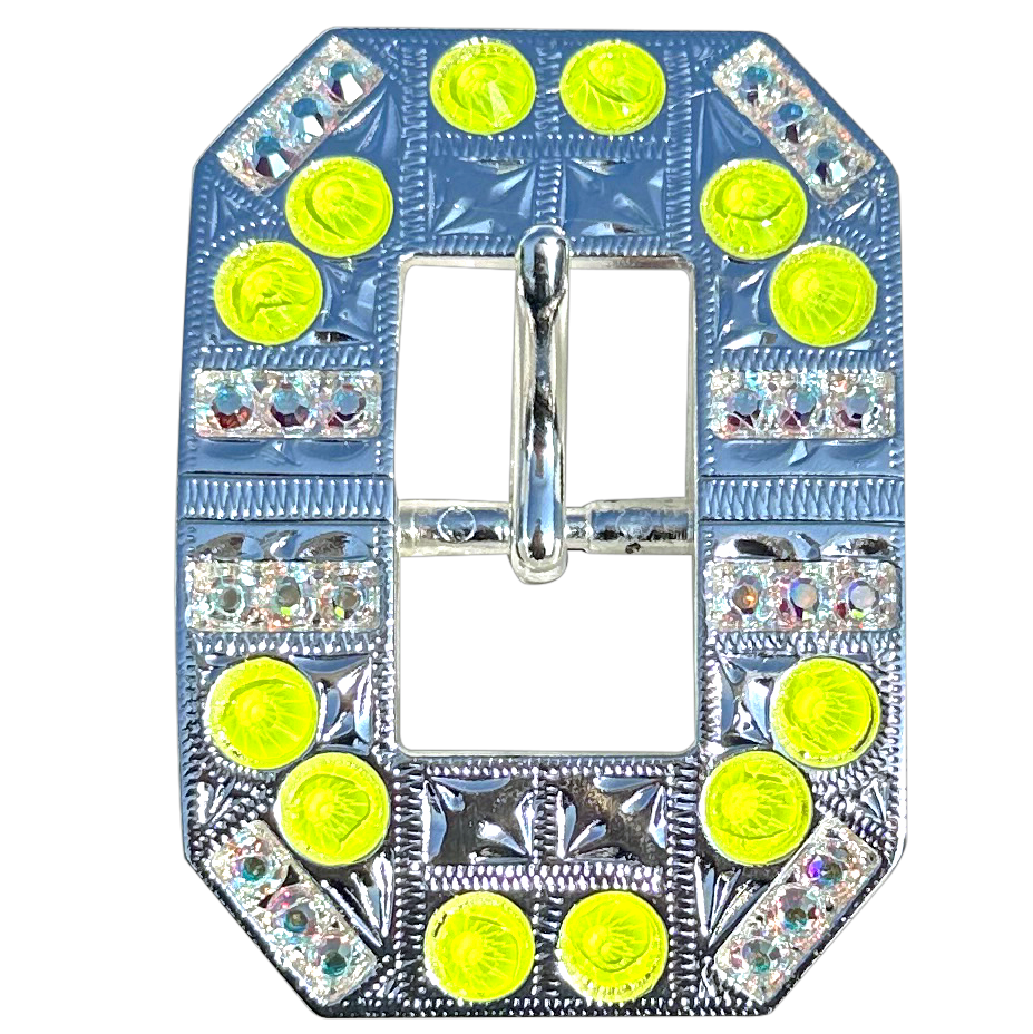 Neon Yellow and AB Bright Silver European Crystal Square Cart Buckle