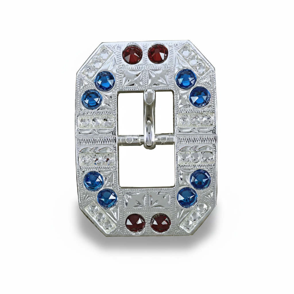 Bright Silver Red - White - Blue Crystal Conchos | Sizes 1"- 3" | Buckles | Saddle Set | Leather Rosettes | Slide — view 7