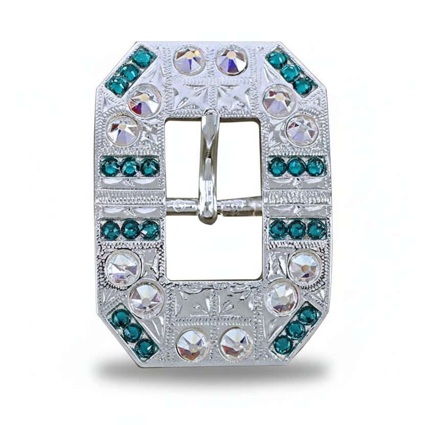 Bright Silver Teal - AB Crystal Conchos | Sizes 1"- 3" | Buckles | Saddle Set | Leather Rosettes | Slide — view 7