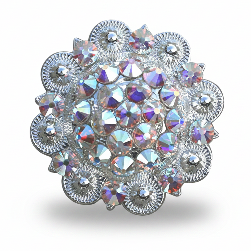 Bright Silver AB Crystal Conchos | Sizes 1"- 3" | Buckles | Saddle Set | Leather Rosettes | Slide — view 4
