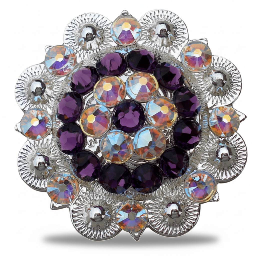 Bright Silver Amethyst - AB Crystal Conchos | Sizes 1"- 3" | Buckles | Saddle Set | Leather Rosettes | Slide — view 4