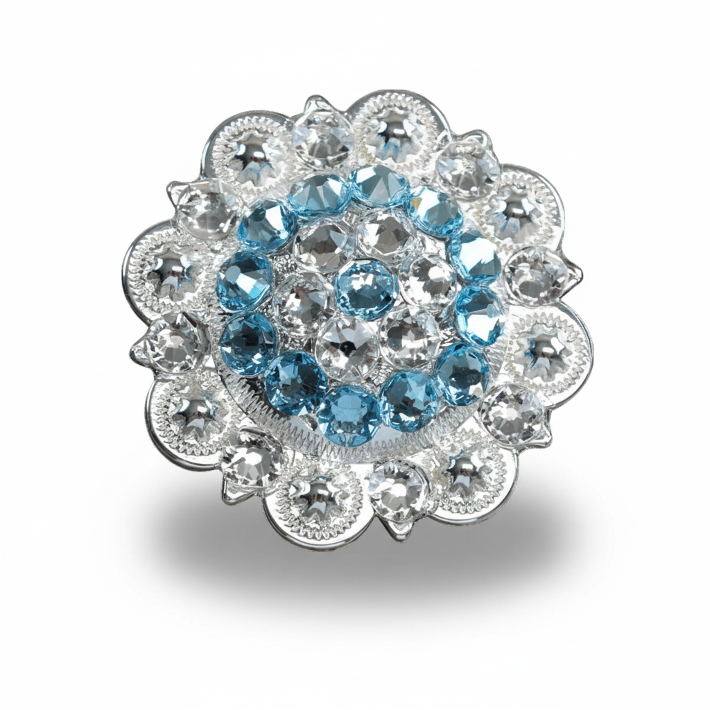 Bright Silver Aqua - Clear Crystal Conchos | Sizes 1"- 3" | Buckles | Saddle Set | Leather Rosettes | Slide — view 4
