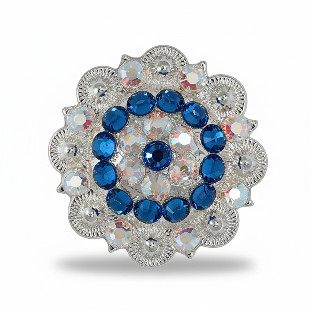 Bright Silver Capri - AB Crystal Conchos | Sizes 1"- 3" | Buckles | Saddle Set | Leather Rosettes | Slide — view 4