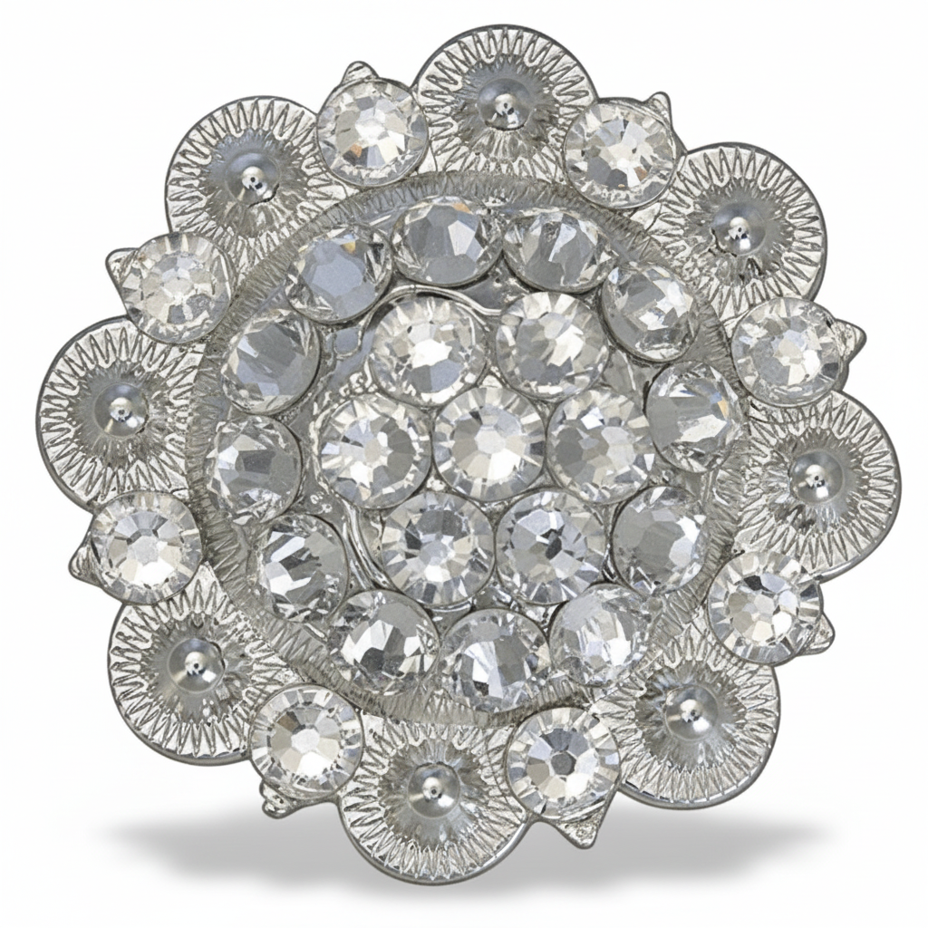Bright Silver Clear Crystal Conchos | Sizes 1"- 3" | Buckles | Saddle Set | Leather Rosettes | Slide — view 4