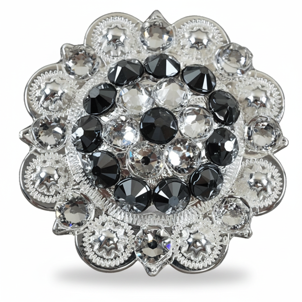 Bright Silver Jet - Clear Crystal Conchos | Sizes 1"- 3" | Buckles | Saddle Set | Leather Rosettes | Slide — view 4
