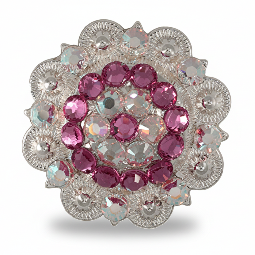 Bright Silver Pink - AB Crystal Conchos | Sizes 1"- 3" | Buckles | Saddle Set | Leather Rosettes | Slide — view 4