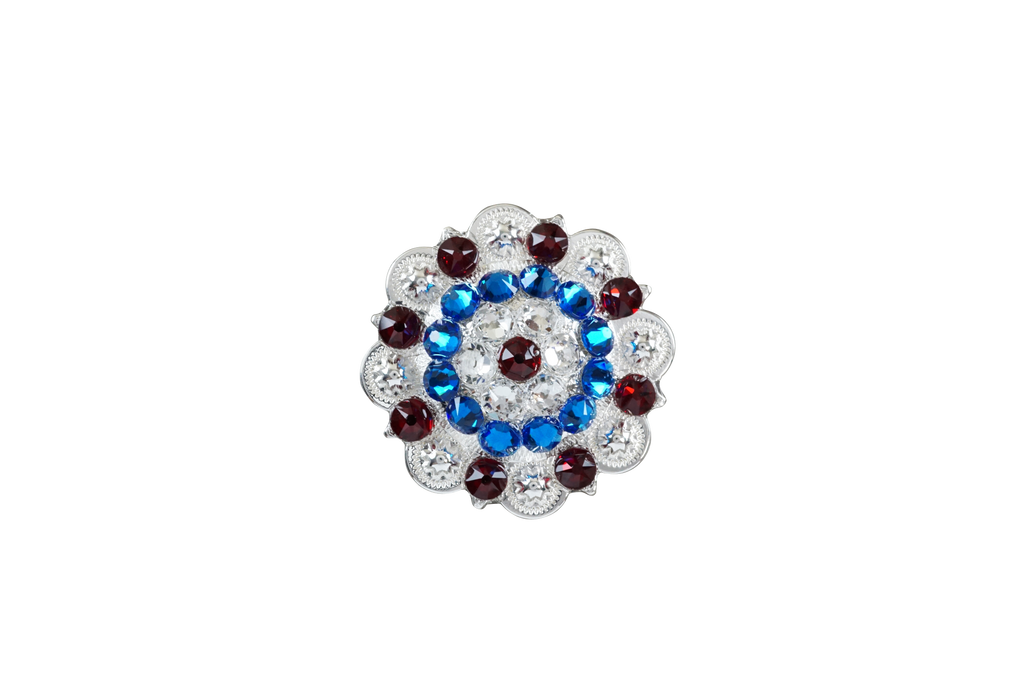 Red White & Blue Bright Silver 2" European Crystal Concho