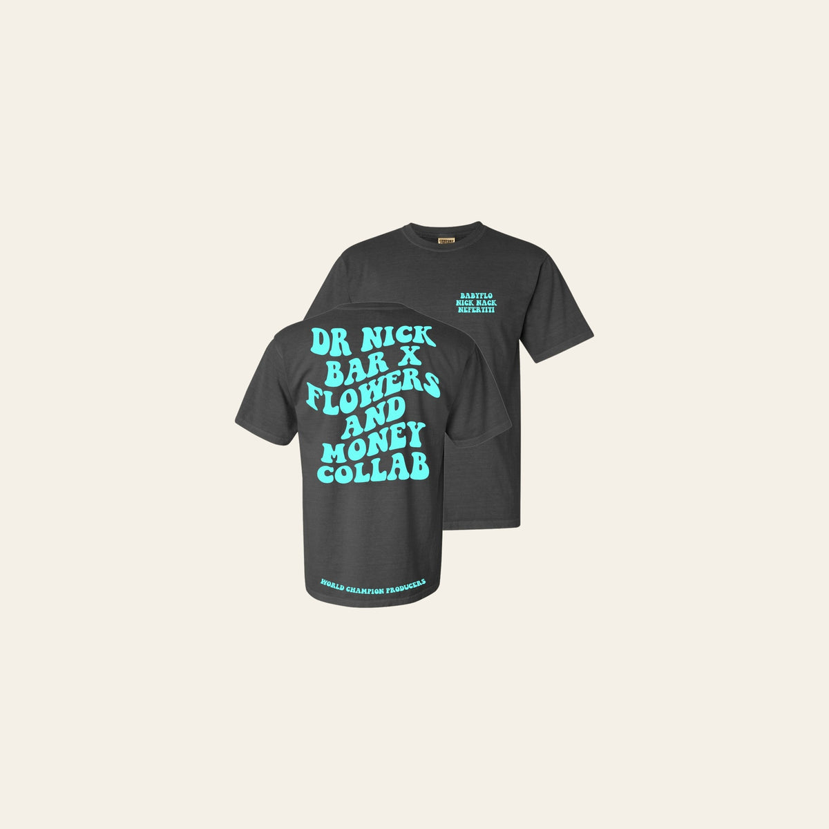 Babyflo Collab - Dynasty Collection Tee on a warm cream background