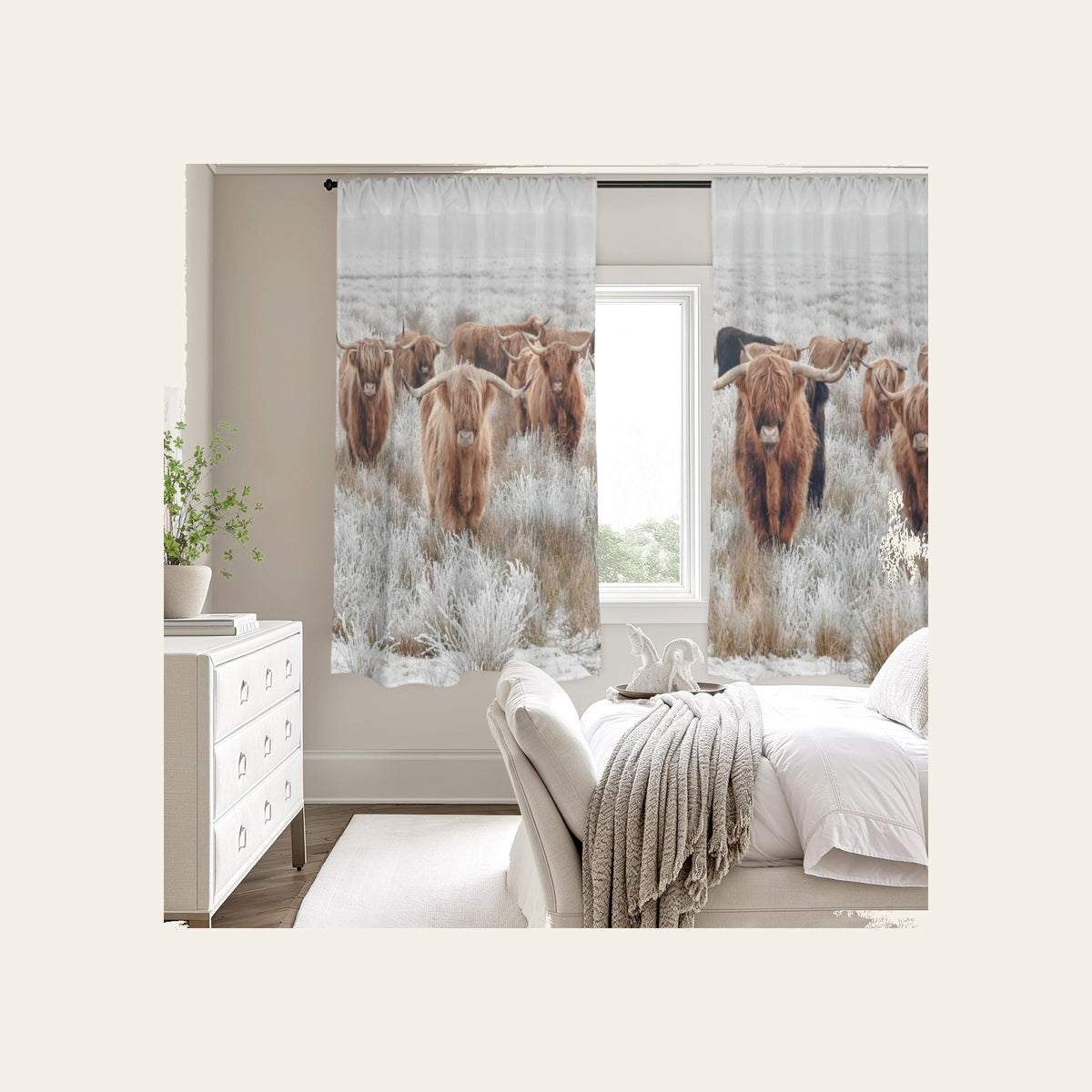 Baha Ranch Highland Cows Window Curtain 52"x63" (2-Piece) Made in America by Baha Ranch Western Wear