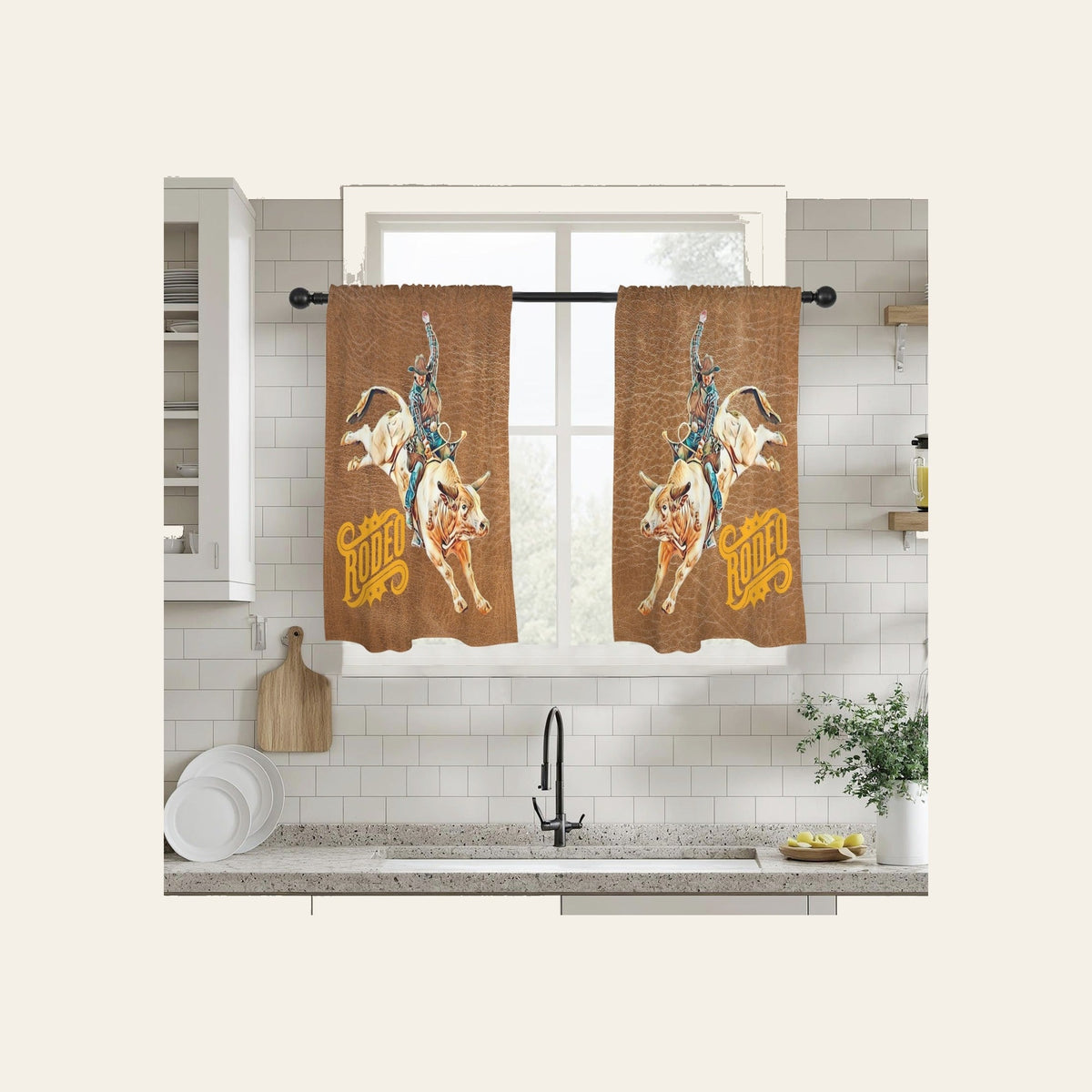 Baha Ranch Rodeo Bullrider Window Curtains 28"x40" (2-Piece) Made in America by Baha Ranch Western Wear