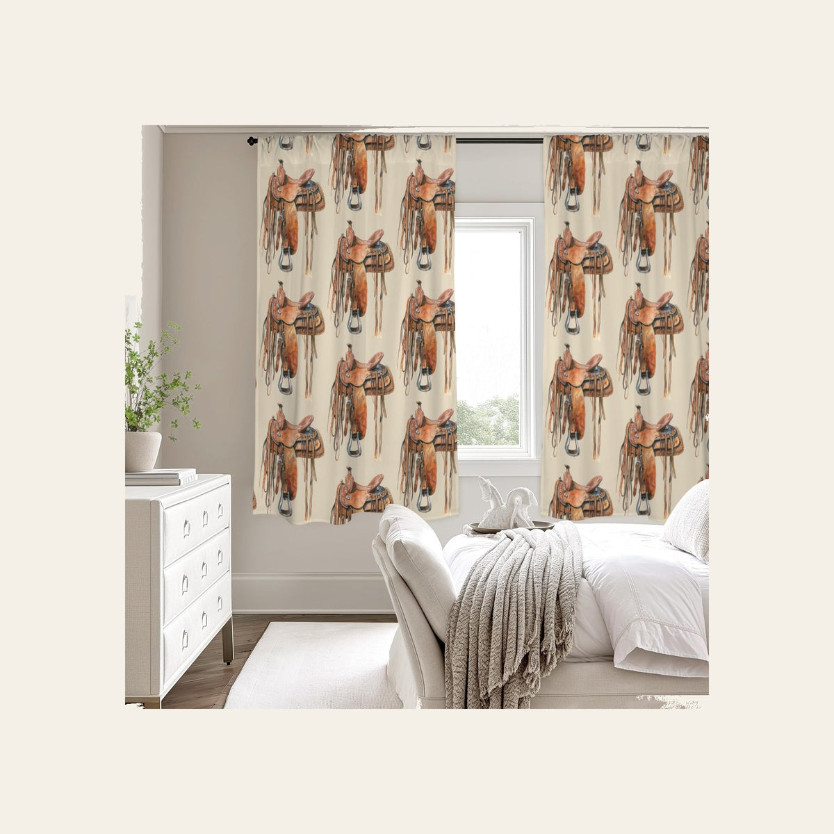 Baha Ranch Saddle Print Window Curtain Drapes 52"x63" Made in America by Baha Ranch Western Wear