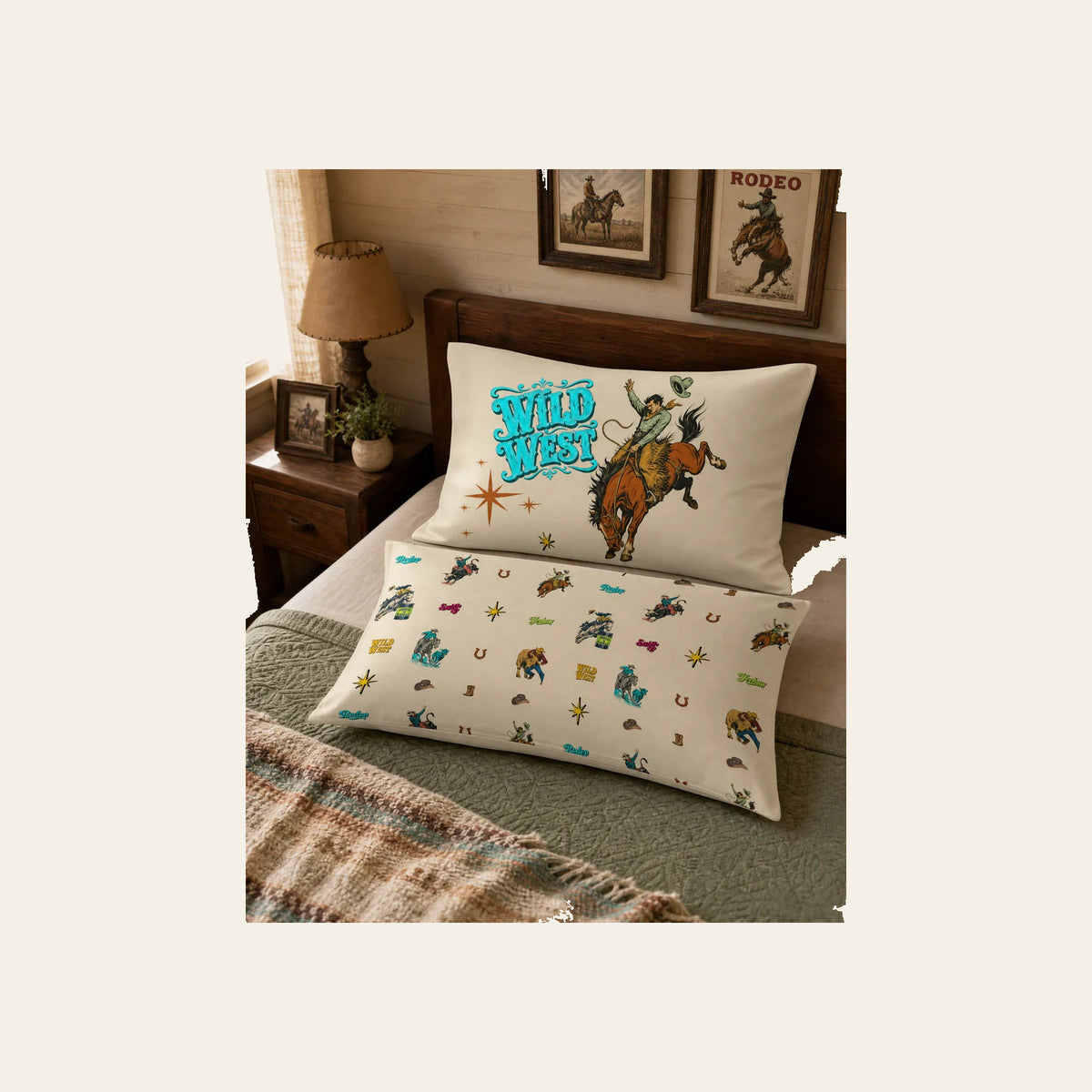 Baha Ranch The Last Roundup Bronc Rider Wild West Pillow Case Made in America by Baha Ranch Western Wear