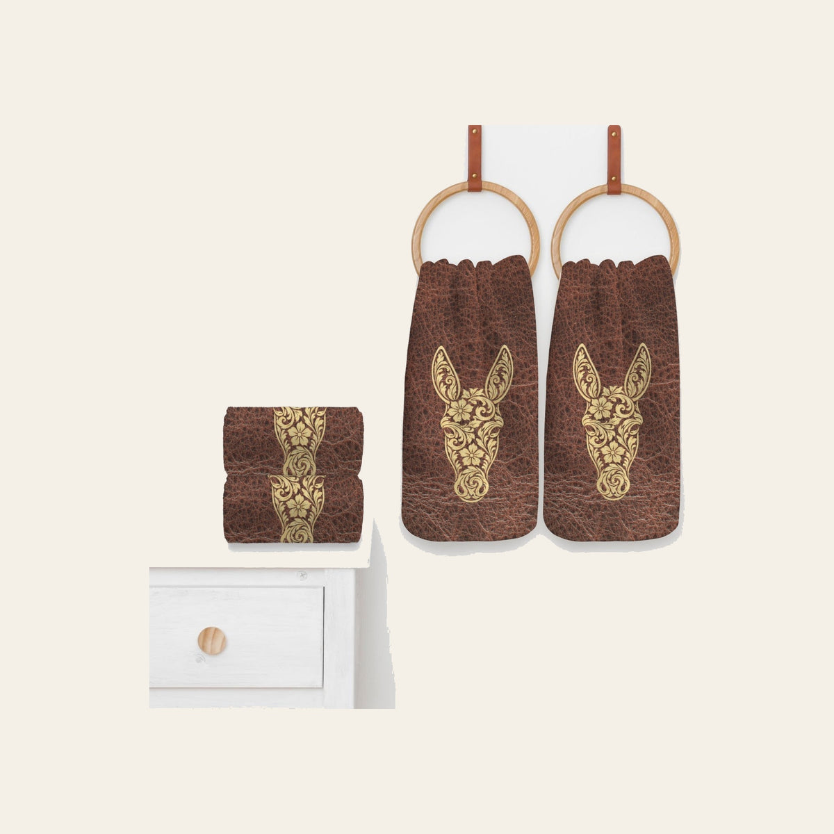 Baha Ranch Tooled Donkey Set of 4 Kitchen Dish Towels Made in America by Baha Ranch Western Wear