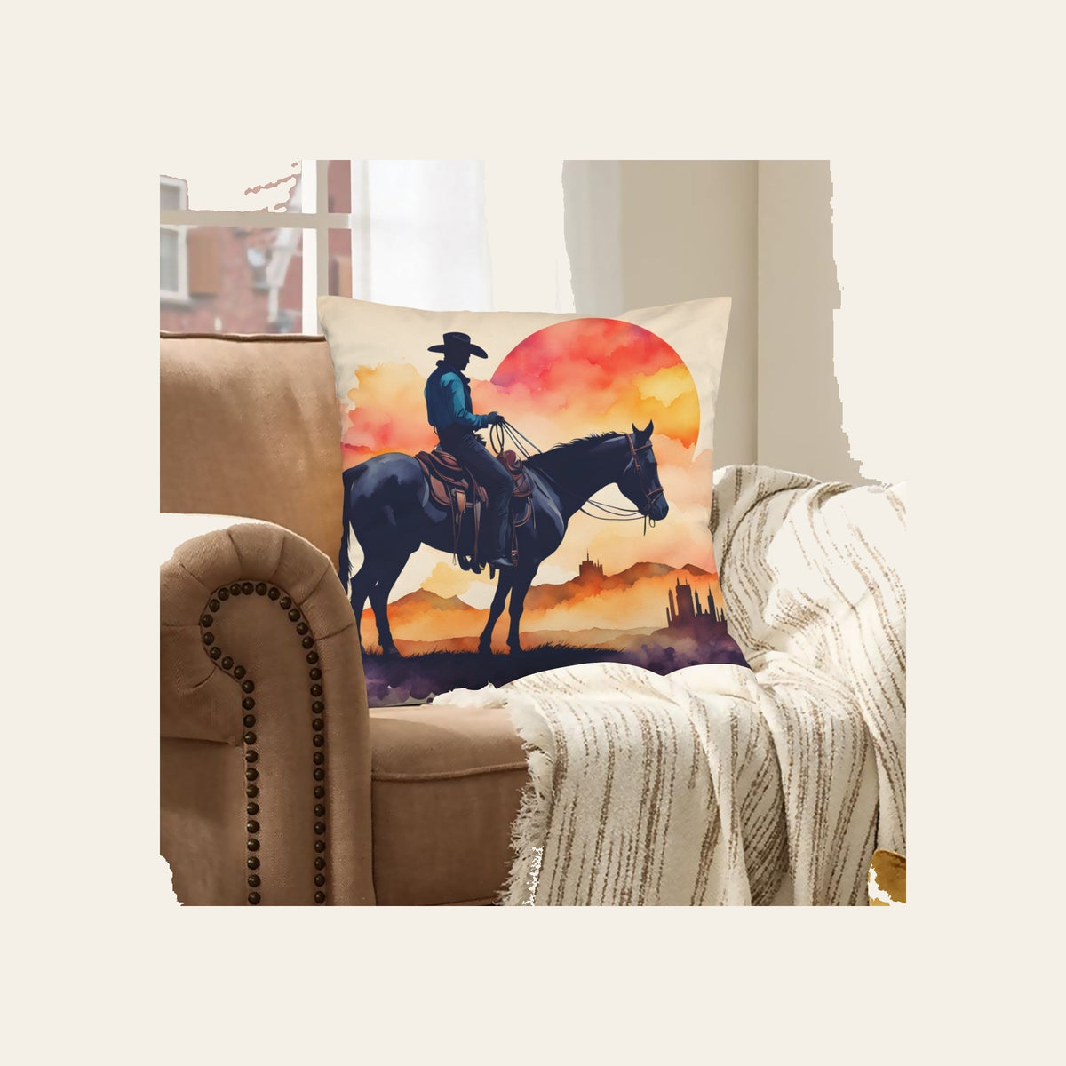 Baha Ranch Velvety Soft Watercolor Desert Cowboy Pillow Cover Made in America by Baha Ranch Western Wear