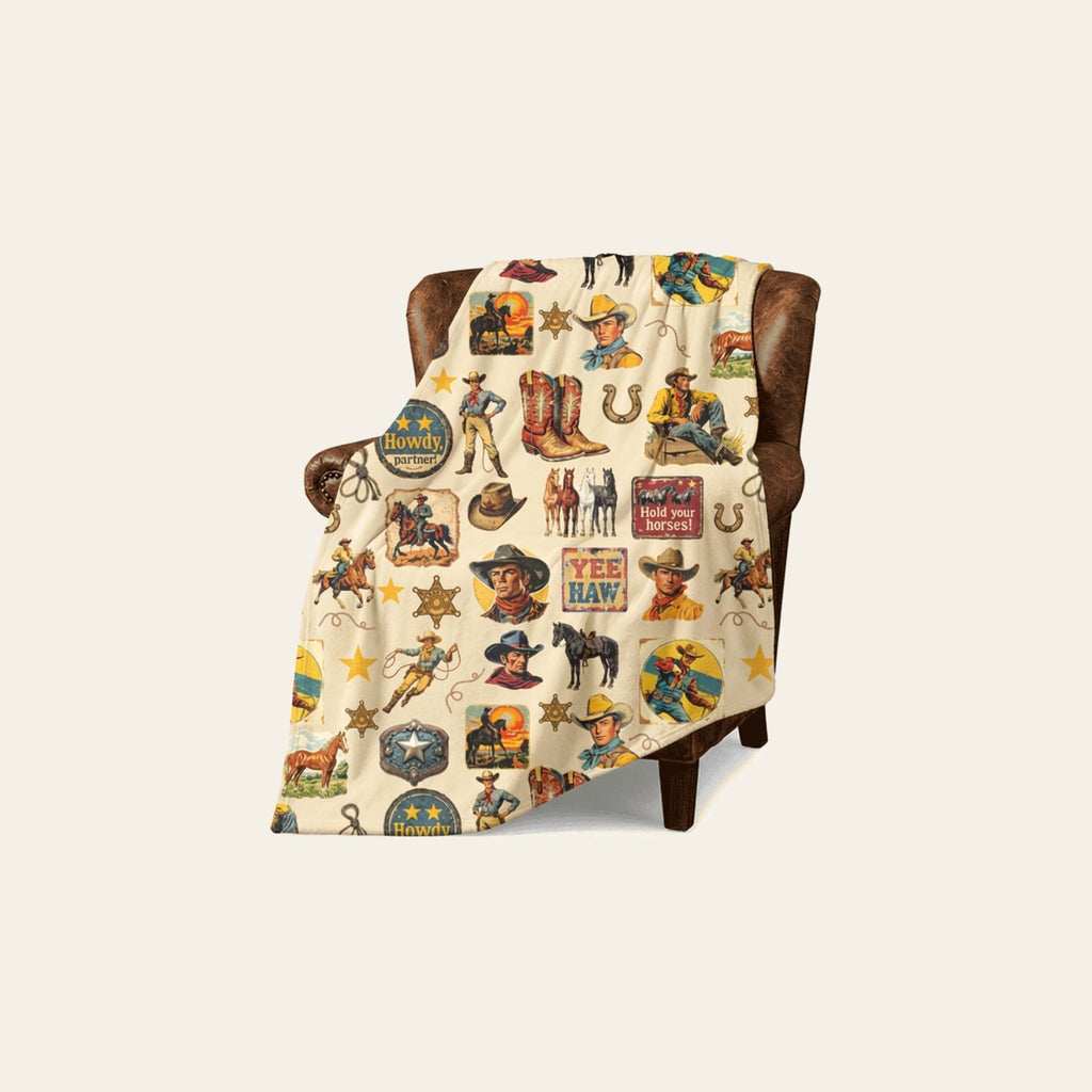 Baha Ranch Vintage Cowboy Collage Ultra-Soft Micro Fleece Blanket 60" x 80" Made in America by Baha Ranch Western Wear