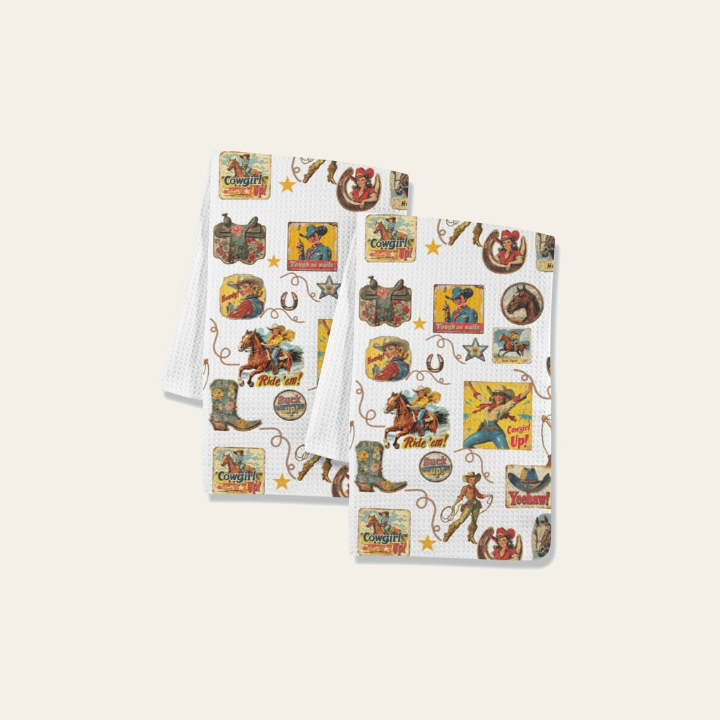 Baha Ranch Vintage Cowgirl Collage Dish Towels Set of 2 Made in America by Baha Ranch Western Wear